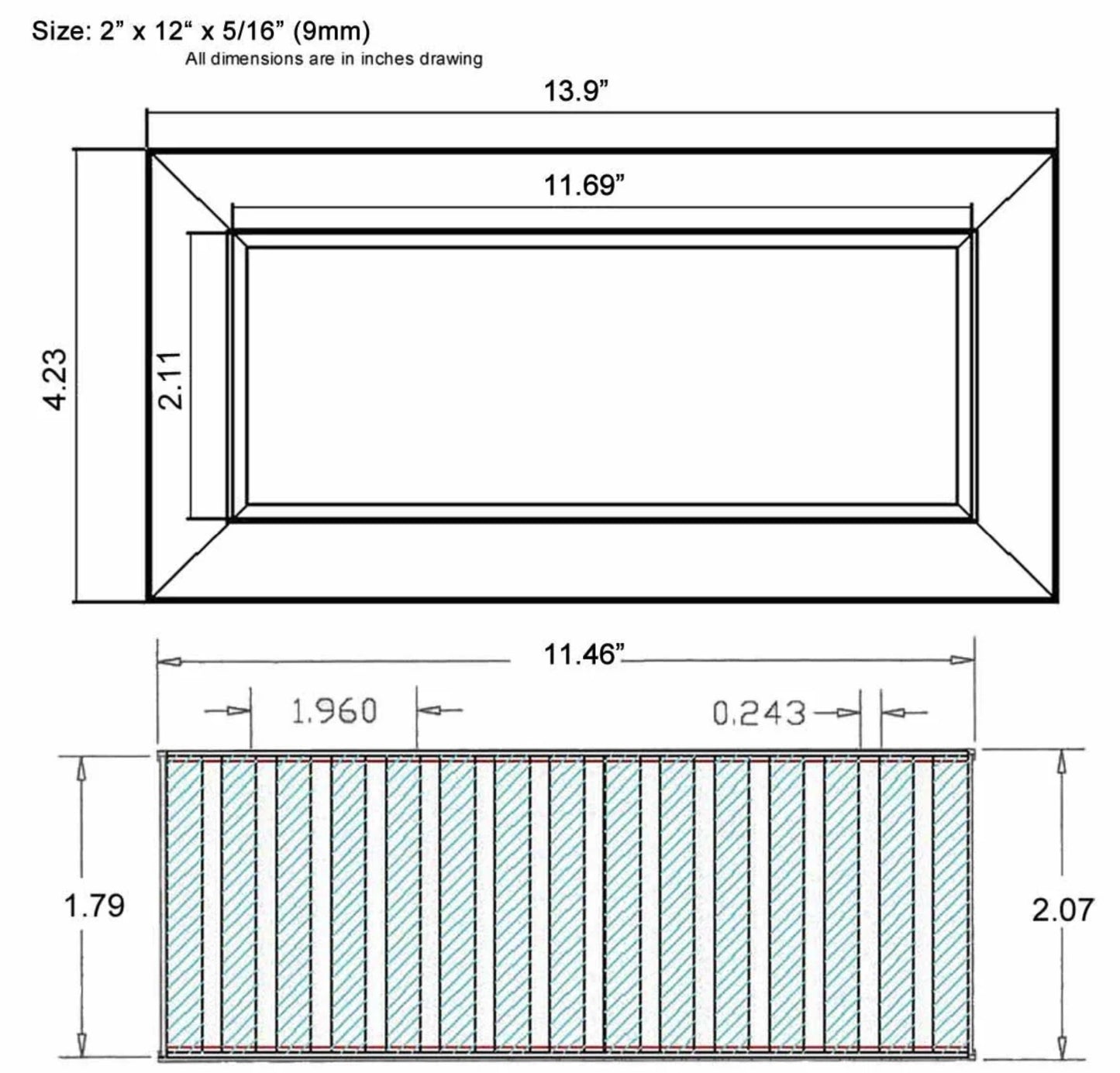 Chameleon Tile Vent Registers 2.25 x 12 Inch