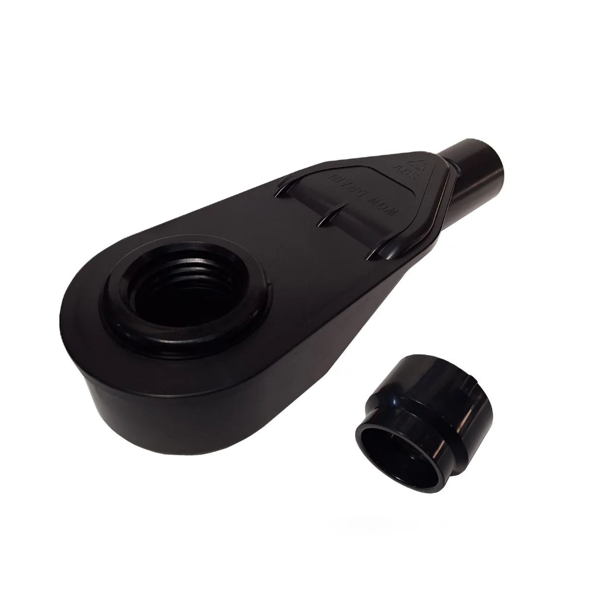 ABS horizontal shower drain converter showing the vertical-to-horizontal side outlet transition for concrete slab foundations.