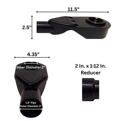 SereneDrains Tile Insert Linear Drain Kit with ABS Vertical-to-Horizontal Side Discharge Converter for low profile showers.