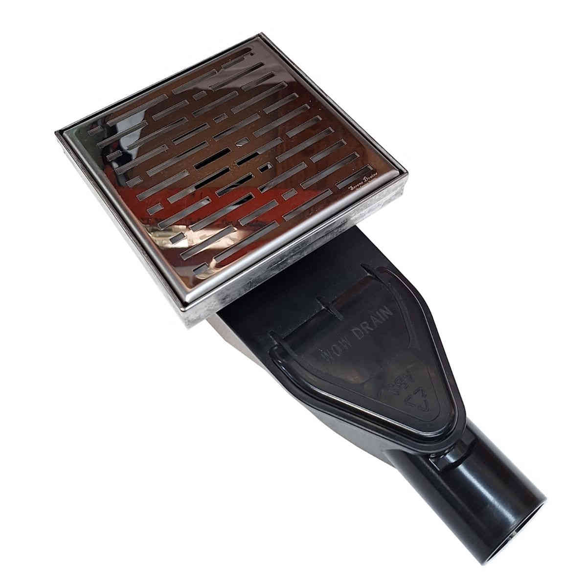SereneDrains Square Shower Drain with ABS Horizontal Side Discharge Converter Kit