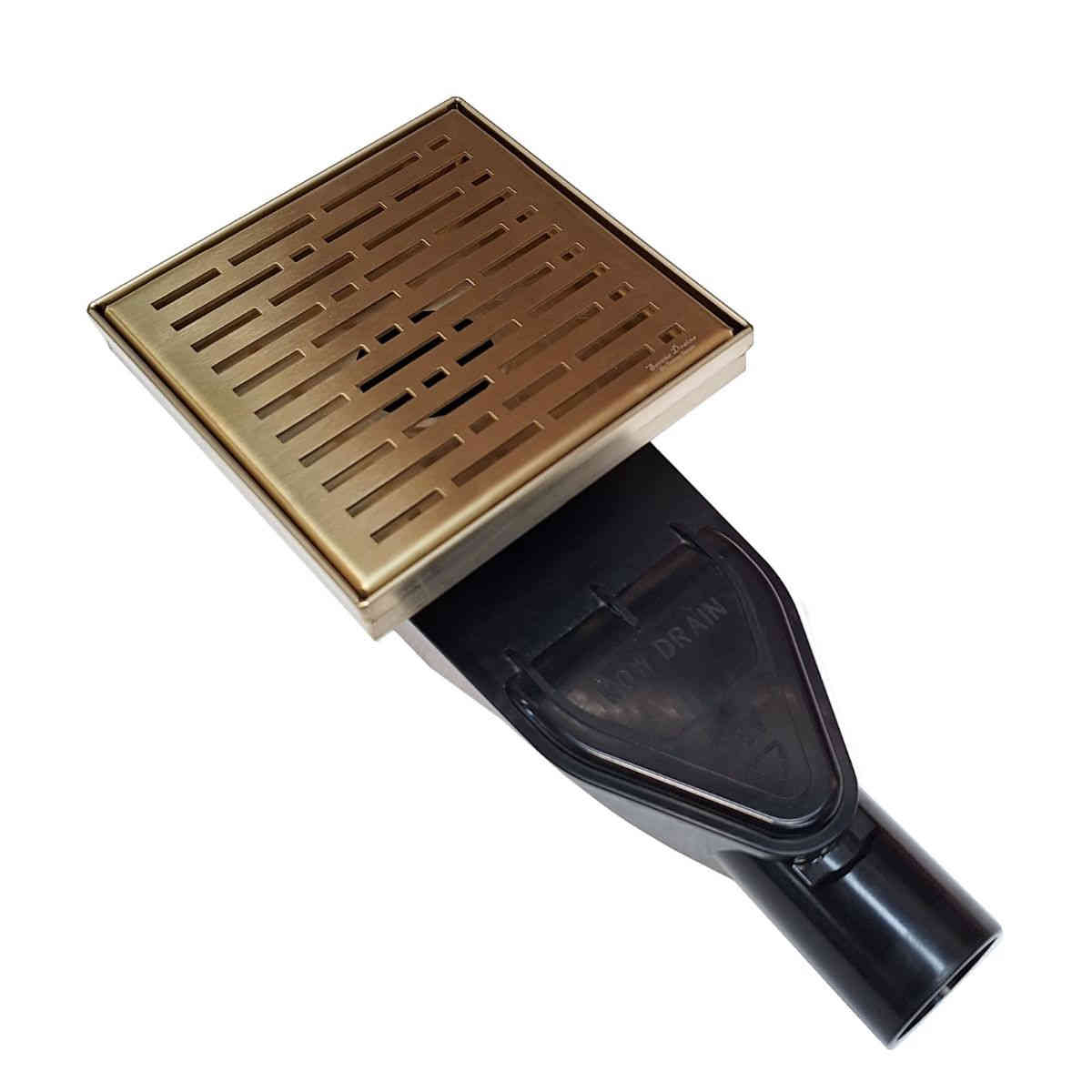 SereneDrains Square Shower Drain with ABS Horizontal Side Discharge Converter Kit