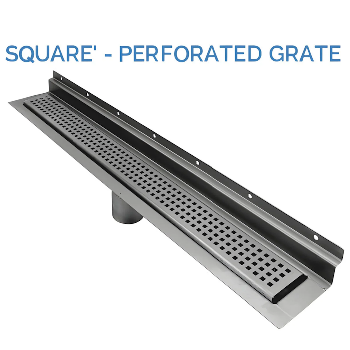 Flush Wall Linear Shower Drain, Brushed Square Design, Backwall Flange