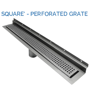Flush Wall Linear Shower Drain, Brushed Square Design, Backwall Flange