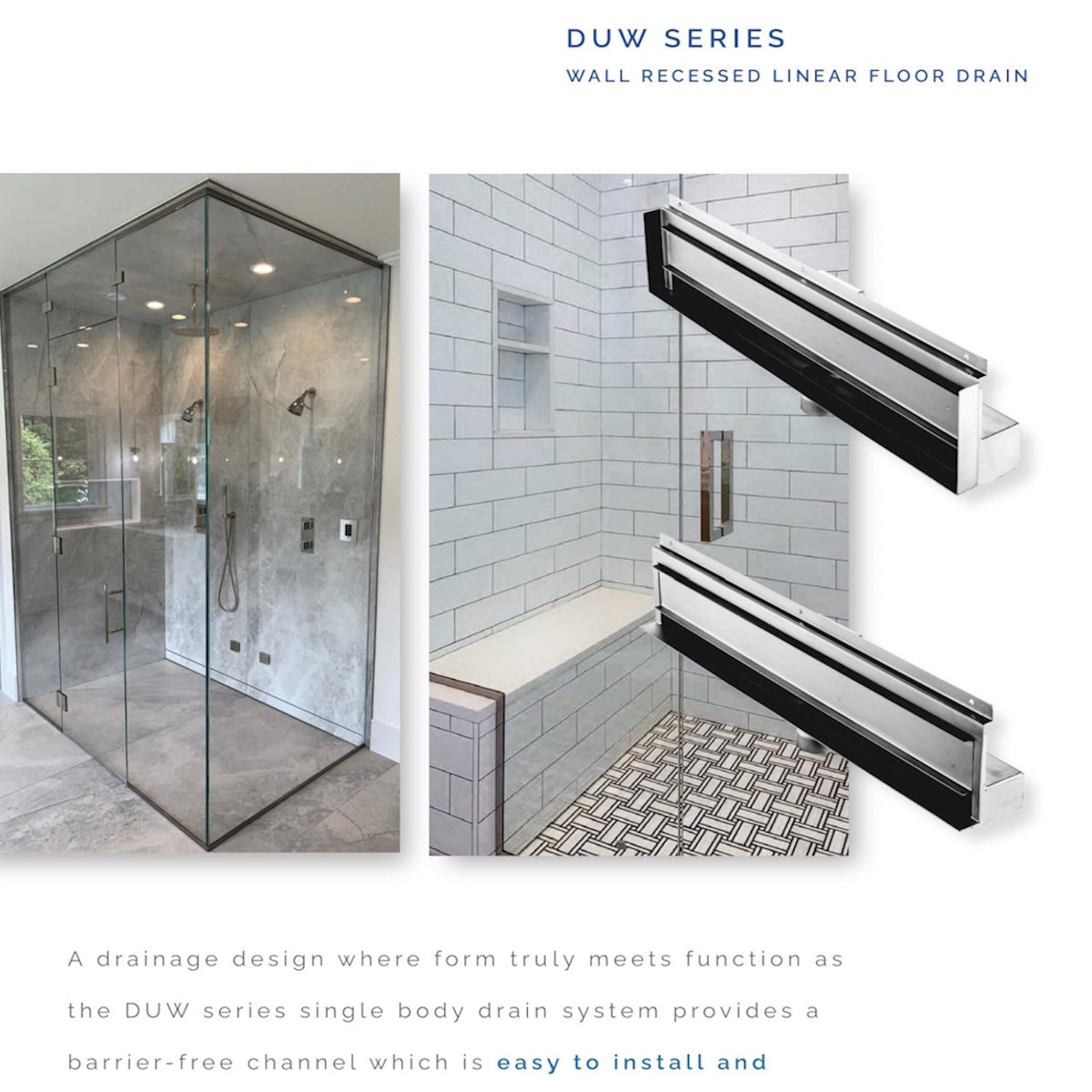 Recessed Linear Wall Drain Wall to Wall Flange Design | Drains Unlimited