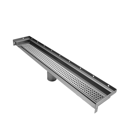 Wall-to-Wall Linear Shower Drain, Brushed Square Perforated Design, Drains Unlimited