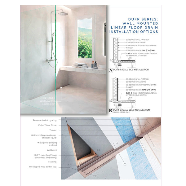 Wall Linear Drain, Polished Wedgewire Design with Backwall Flange, Drains Unlimited