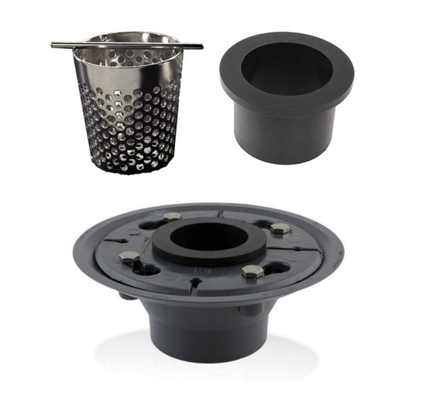 4 Inch Chrome Square Shower Drain kit with Hair Trap and Base Flange