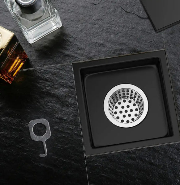 Black Stainless Steel 4 Inch and 6 Inch Shower Drains, Concealed Flange Design