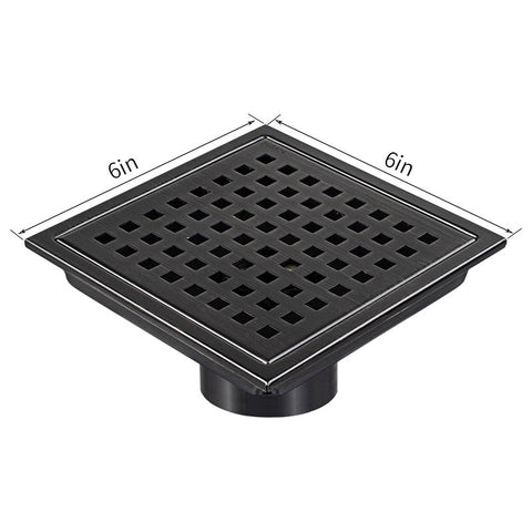 Black Stainless Steel 4 Inch and 6 Inch Shower Drains, Square Grid Design