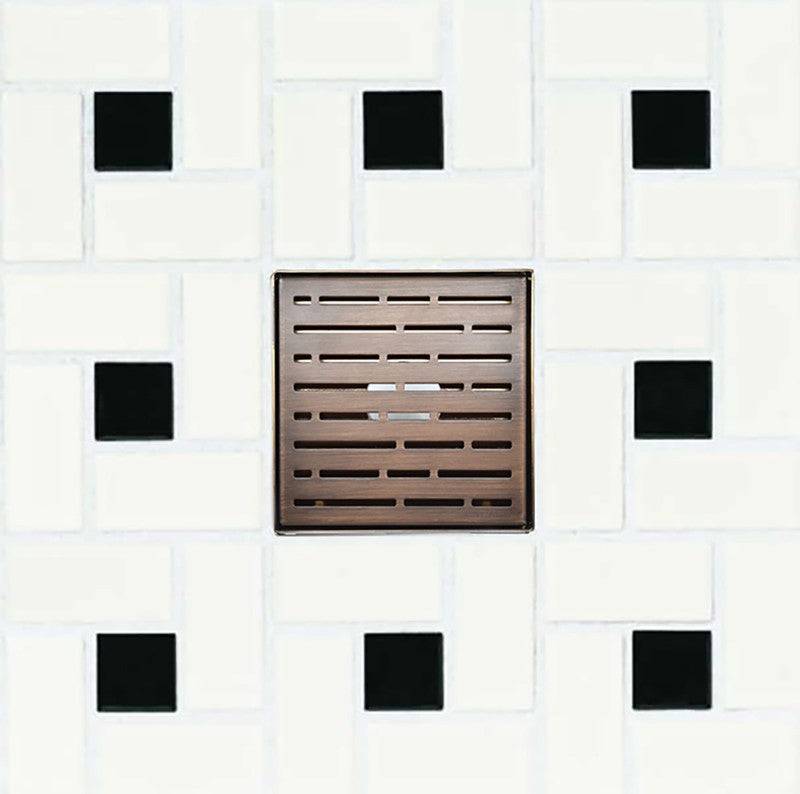6 Inch Bronze Square Drain Cover Kit with Hair Trap and Base Flange - Broken Lane Design