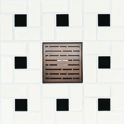 6 Inch Bronze Square Drain Cover Kit with Hair Trap and Base Flange - Broken Lane Design