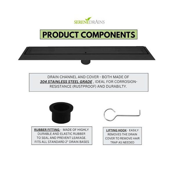 Modern Black Stainless Steel Linear Shower Drain for Tile Floors