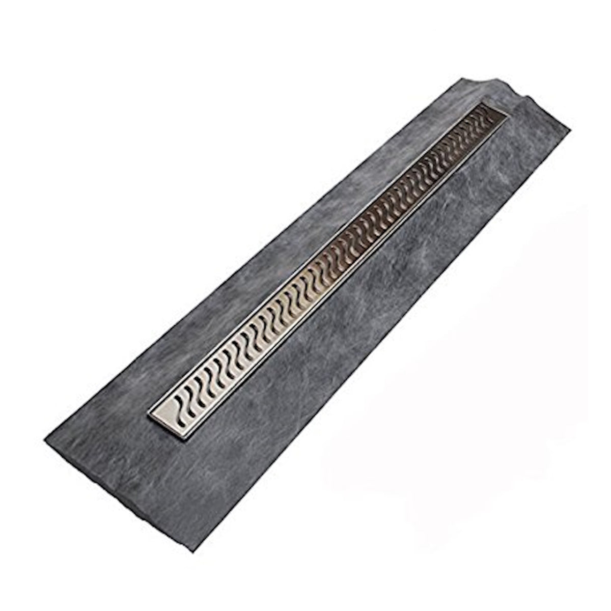 Linear Drain Brushed Nickel Ocean Wave Design, SereneDrains