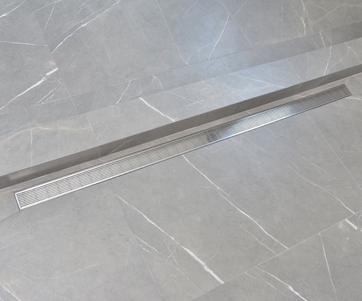 SereneDrains Linear Shower Drain, Polished, Linear Wedge Design