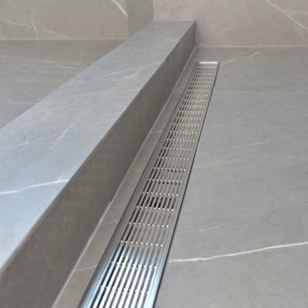 SereneDrains 48 Inch Linear Shower Drain Kit with Hair Strainer, ABS or PVC Base, Brushed Finish