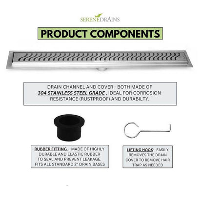 Linear Drain Brushed Nickel Ocean Wave Design, SereneDrains