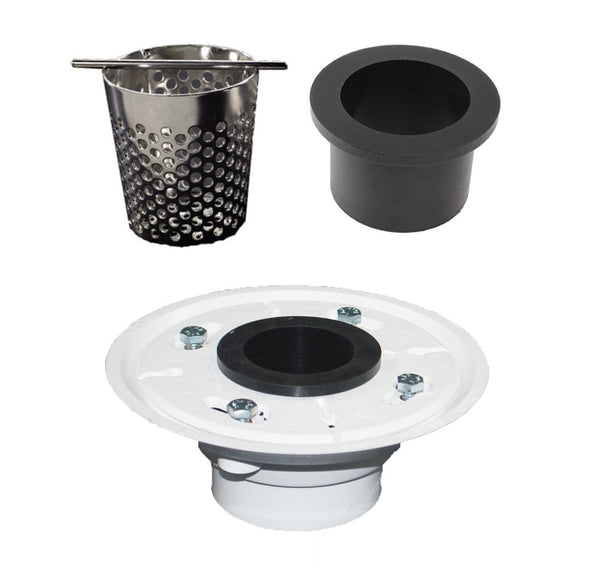 4 Inch Chrome Square Shower Drain kit with Hair Trap and Base Flange