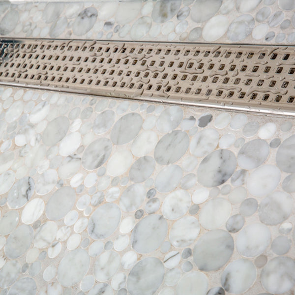 24 Inch Linear Shower Drain Offset Outlet with Hair Strainer by SereneDrains