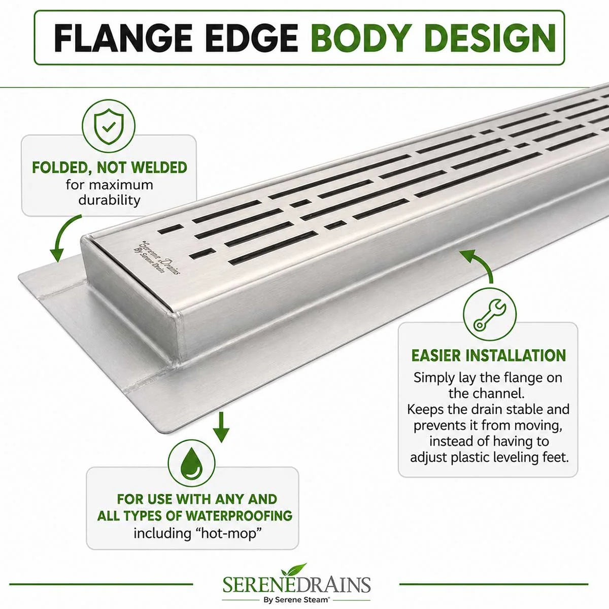 304 Stainless Steel Linear Shower Drain Channel, Pre-Sloped