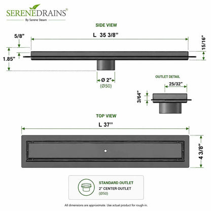 35" Oil Rubbed Bronze Linear Shower Drain, Tile Insert Grate, 304 Stainless Steel