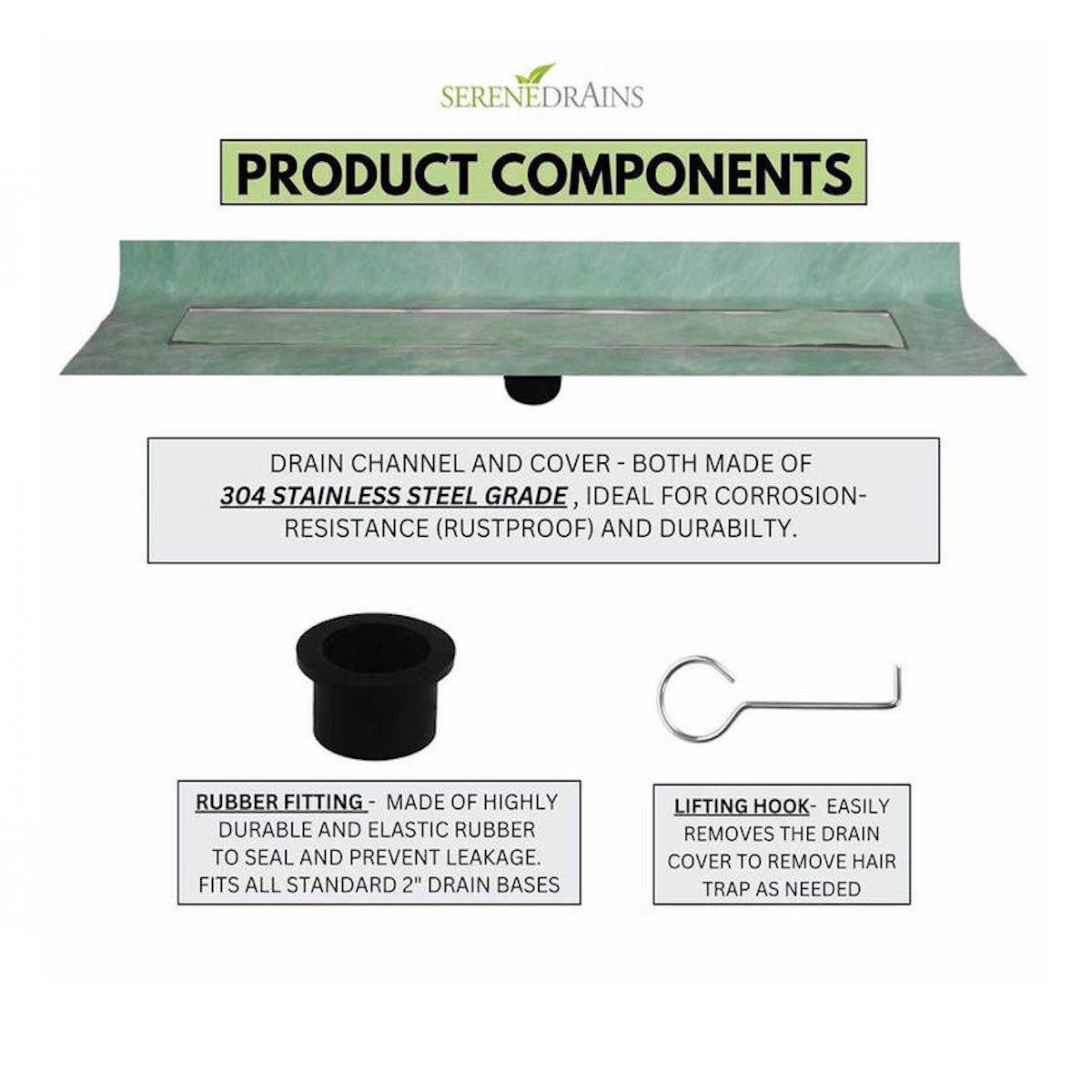 SereneDrains Invisible Linear Shower Drain, Sleek Hidden Infinity Linear Drain