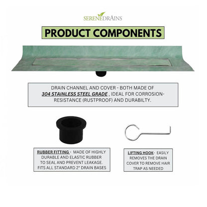 SereneDrains Invisible Linear Shower Drain, Sleek Hidden Infinity Linear Drain