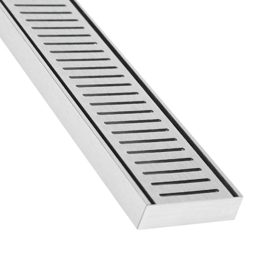 Custom Side Outlet Linear Shower Drain, Lauxes Grates Custom Cut Drains - Silk Silver