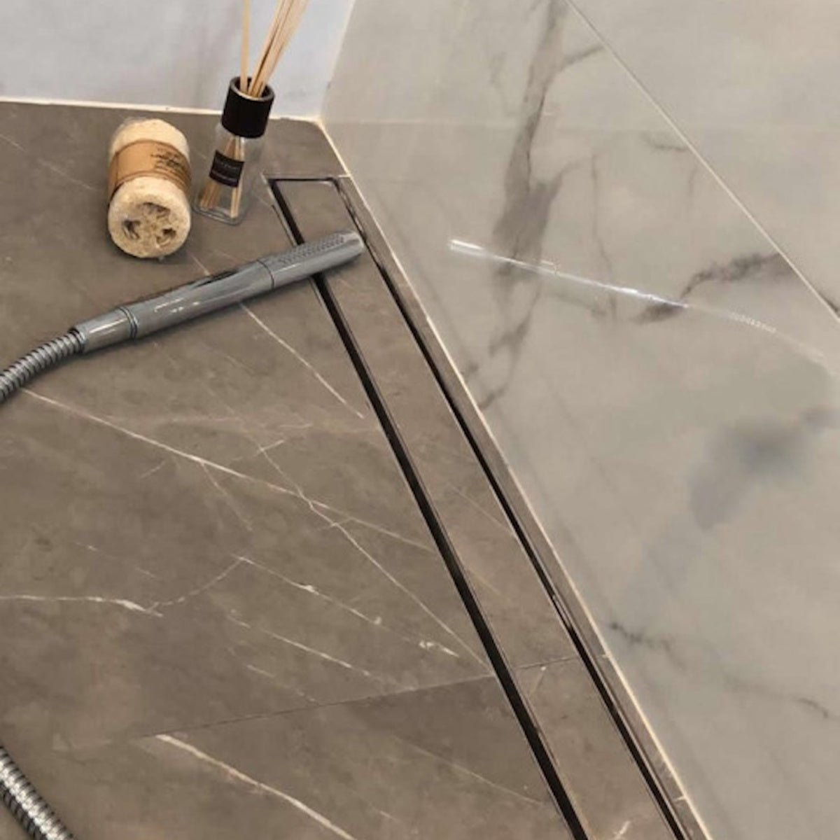 SereneDrains Brushed Stainless Steel Tile-In Linear Drain