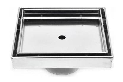 6 Inch Square Tileable Shower Drain with Hair Strainer and Drain Flange