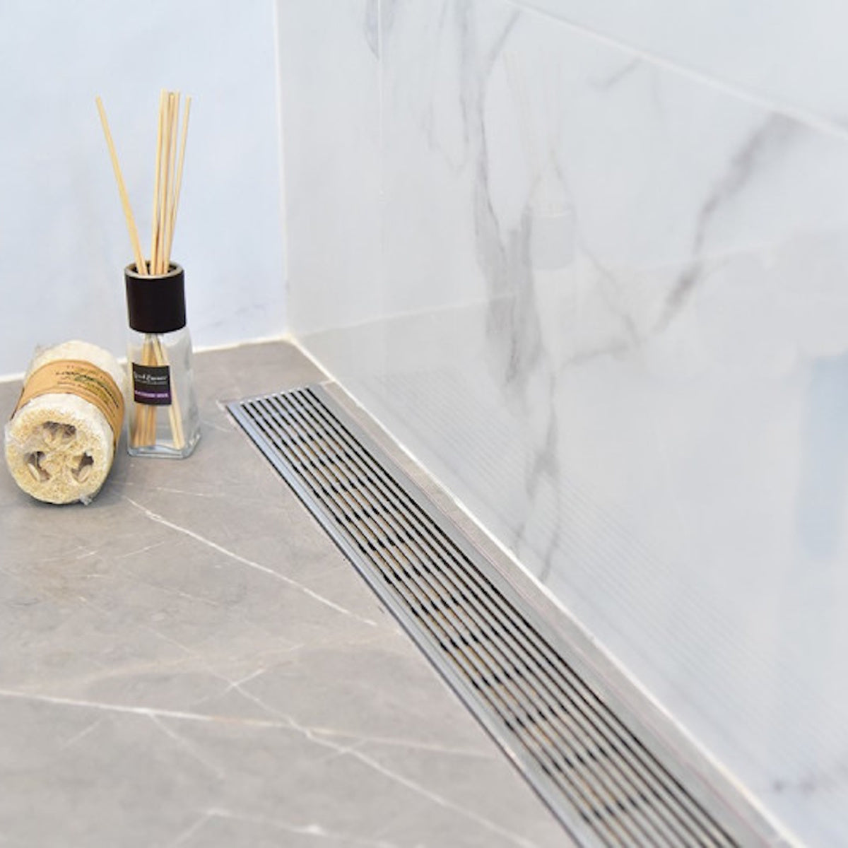 SereneDrains Linear Shower Drain, Polished, Linear Wedge Design