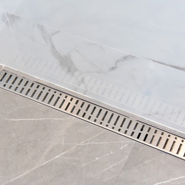 24 Inch Linear Shower Drain Offset Outlet with Hair Strainer by SereneDrains