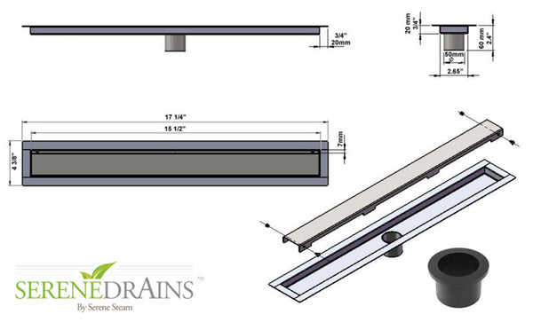 SereneDrains Complete Linear Drain Installation Kit: Invisible Slim Design Linear Shower Drain, 2 Inch ABS Shower Drain Base, Hair trap.