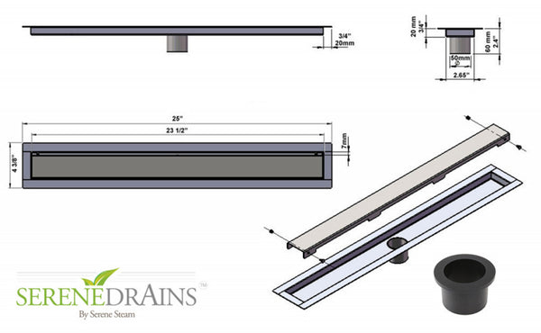 SereneDrains Invisible Slim Design 24 Inch Linear Shower Drain