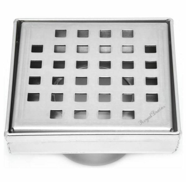 Brushed Nickel Bath Set: 4" Square Shower Drain & Shower Shelf Squares Design