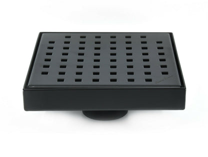 Matte Black Bath Set: 6 Inch Square Shower Drain & Shower Shelf Squares Design