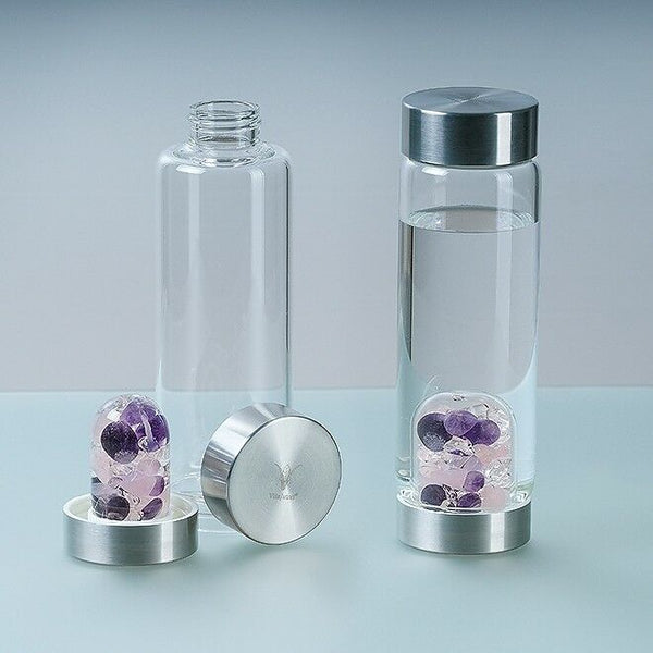Gem Water Bottle, VitaJuwel ViA, Glass Bottle with GemPod Crystals - Wellness