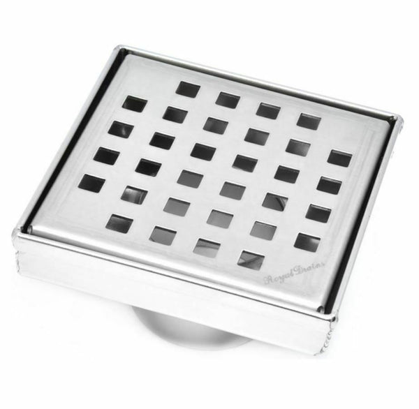 Brushed Nickel Bath Set: 4" Square Shower Drain & Shower Shelf Squares Design