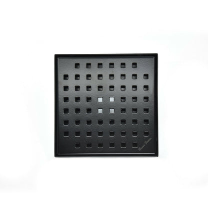 Matte Black Bath Set: 6 Inch Square Shower Drain & Shower Shelf Squares Design