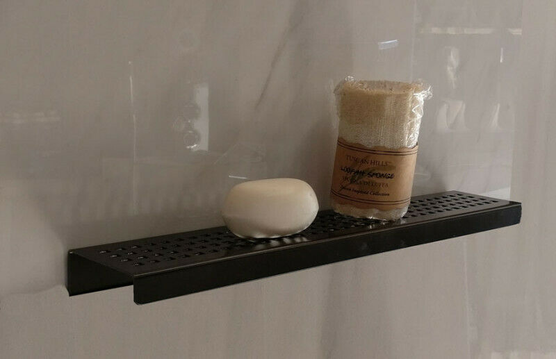 Matte Black Bath Set: 6 Inch Square Shower Drain & Shower Shelf Squares Design