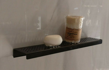 Matte Black Bath Set: 6 Inch Square Shower Drain & Shower Shelf Squares Design