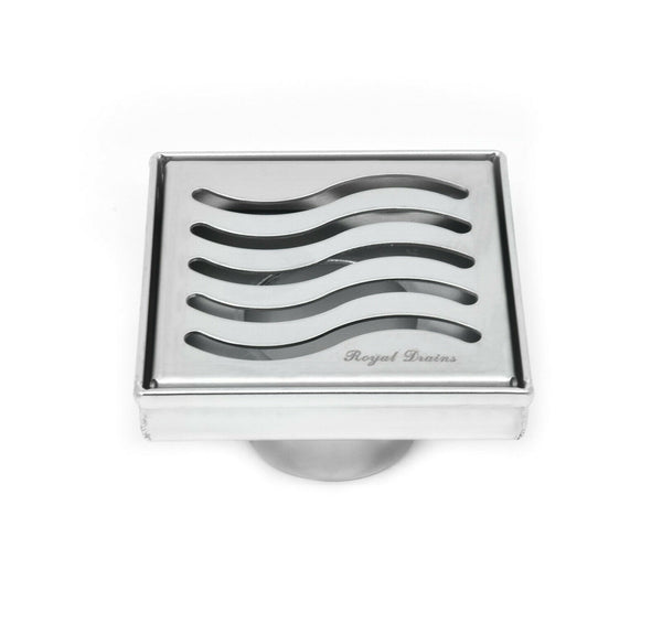 Brushed Nickel Bath Set: 4" Square Shower Drain & Shower Shelf Wave Design