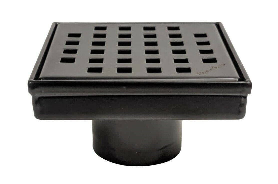 Matte Black Bath Set: 4" Square Shower Drain & Shower Shelf Squares Design