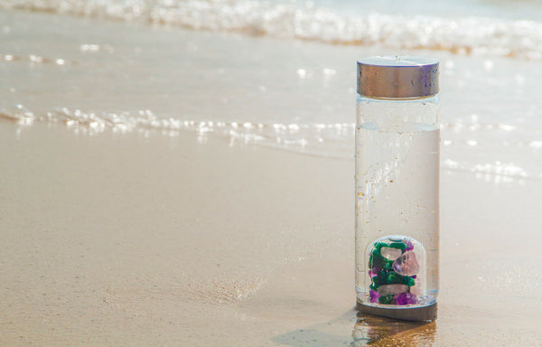 Gem Water Bottle, VitaJuwel ViA, Glass Bottle with GemPod Crystals - Fitness