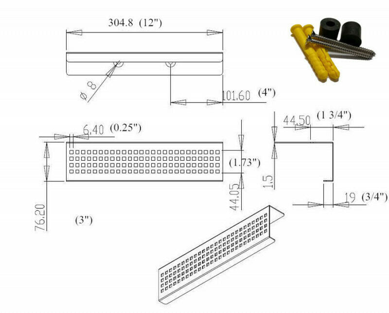 Polished Chrome Bath Set: 6" Square Shower Drain & Shower Shelf Squares Design