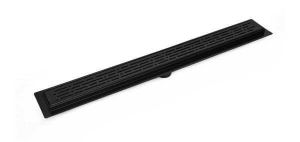 SereneDrains Matte Black Linear Shower Drain with 2 Inch ABS Drain Base Flange