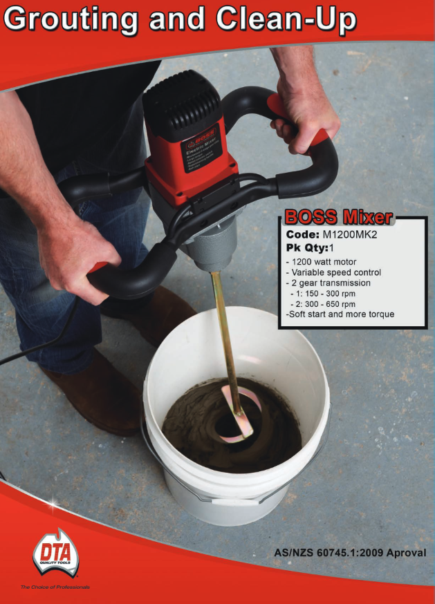 Electric Grout & Mortar Mixer Machine, DTA Boss 1200W Mixer M1200MK2