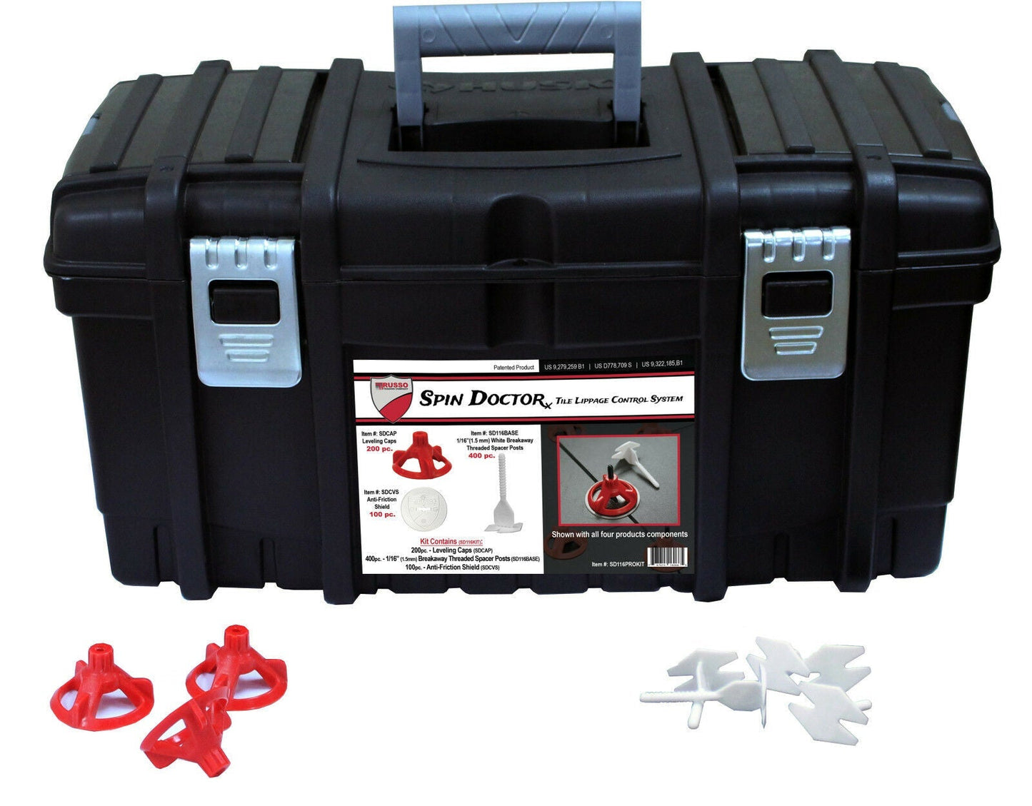 Spin Doctor PRO Tile Leveling System Kit – 200 Caps, 500 Bases, 100 Shields