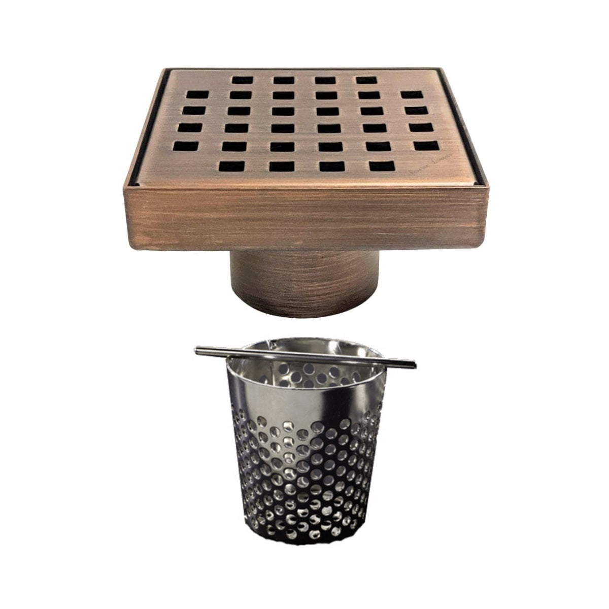 SereneDrains 4 Inch Square Shower Drain Cover Oil Rubbed Bronze with Hair Trap