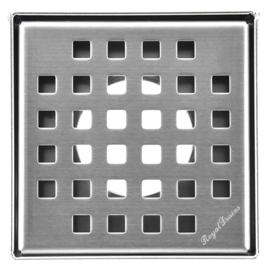 SereneDrains 4 inch Square Shower Drain Traditional Square Design Brushed Nickel