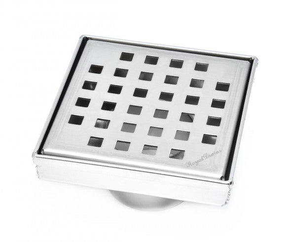SereneDrains 4 inch Square Shower Drain Traditional Square Design Polished Chrome